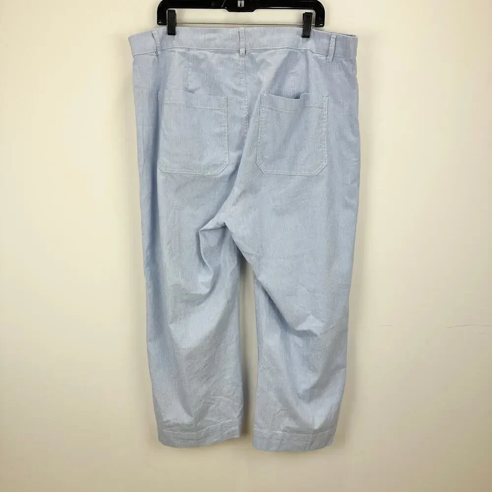 J.Crew Striped High Rise Wide Leg Cropped Pant Blue White Retro Preppy US 34 NWT
